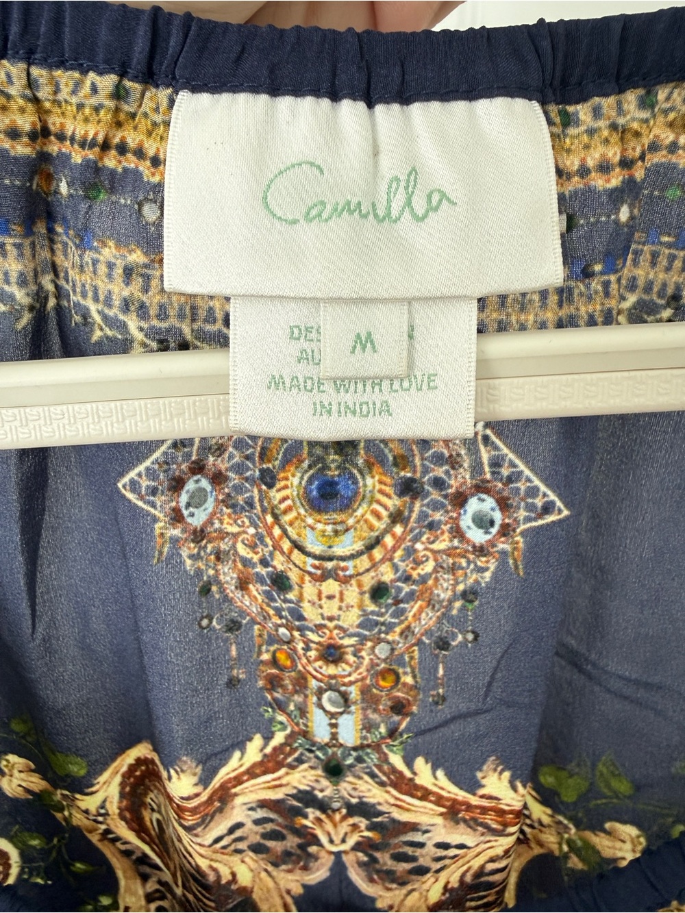 Camilla Navy and Gold Print Mini Dress - Picture 3 of 6